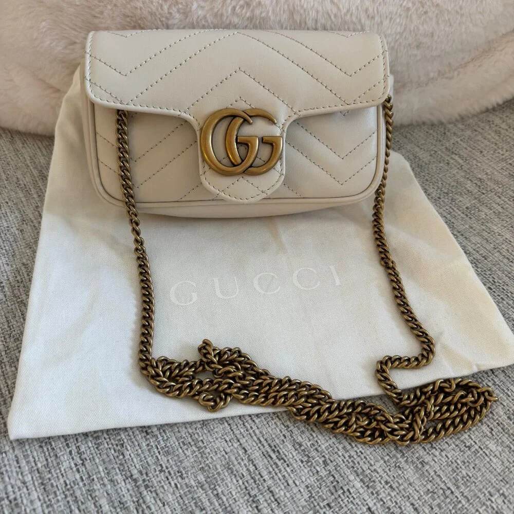 Authentic Gucci GG Marmont Flap Bag Matelasse Leather Super Mini - Picture 1 of 11